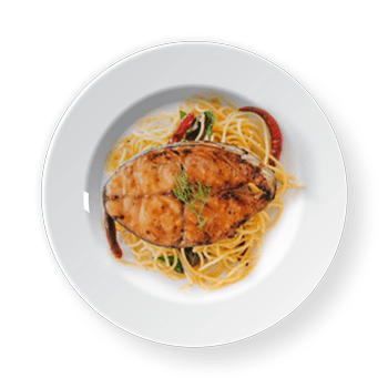 Spaghetti with grilled mackerel